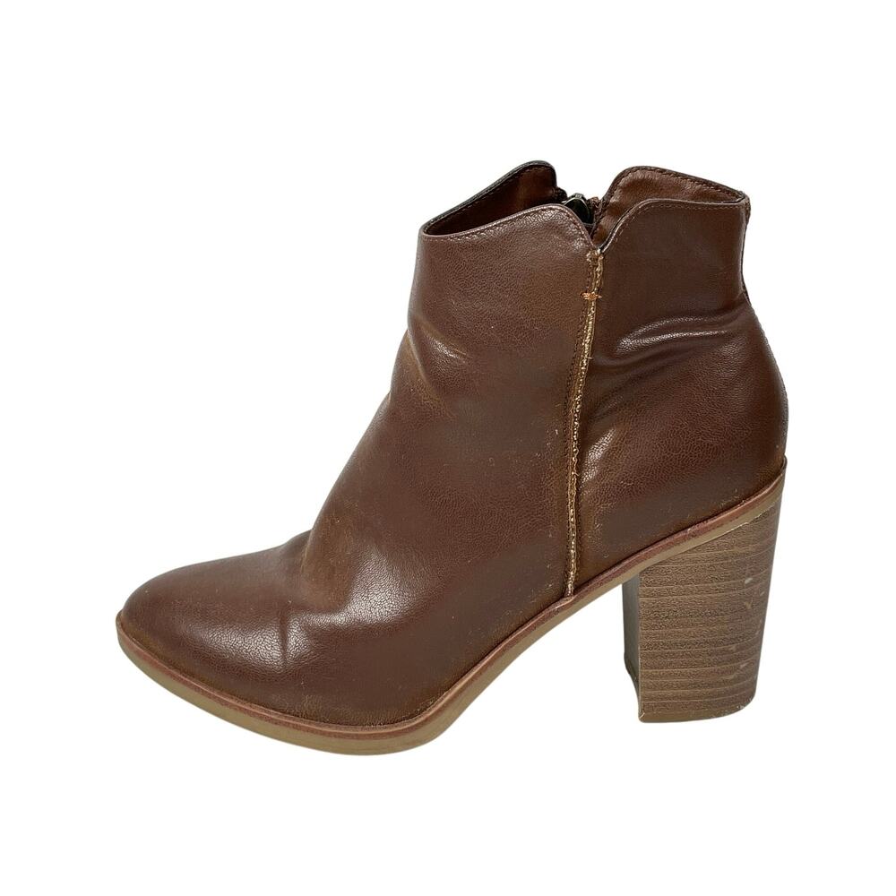 Mia Patton Women's Brown Faux Leather Pointed Toe Block Heel Ankle Booties 7.5